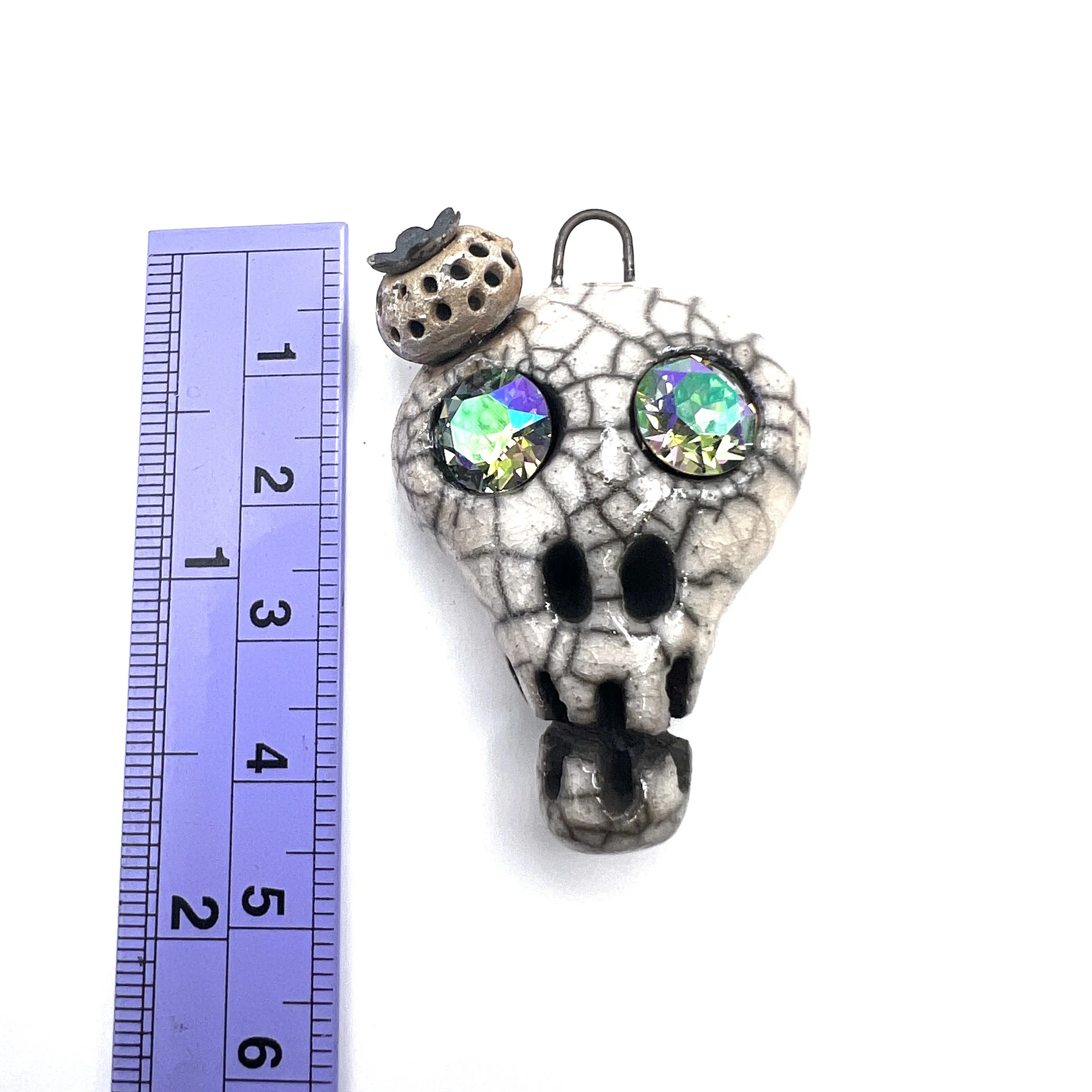 RAKUDO Top Hat Raku Skull Pendant Ceramic Jewelry Supplies Handmade
